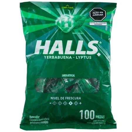 CARAM.HALLS BOLSA YERBABUENA 1x100 UND