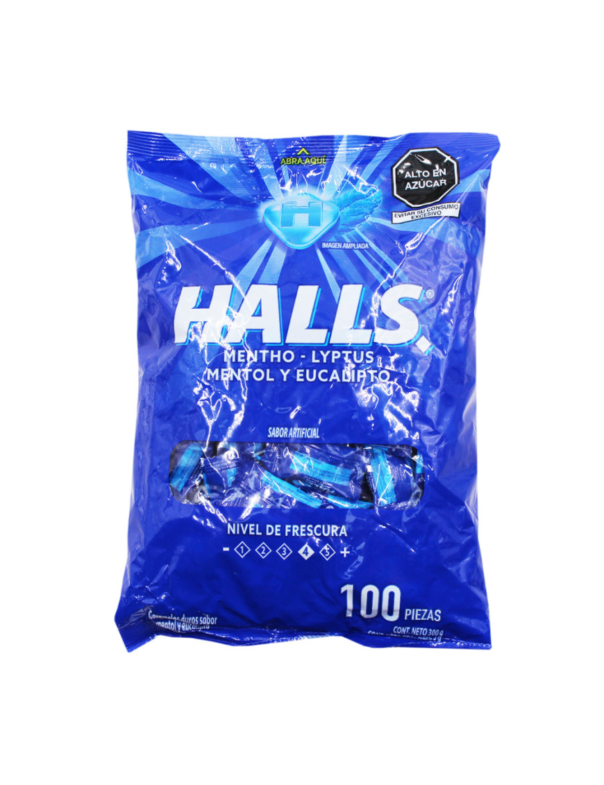 CARAM.HALLS BOLSA MENTA AZUL 1x100 UND