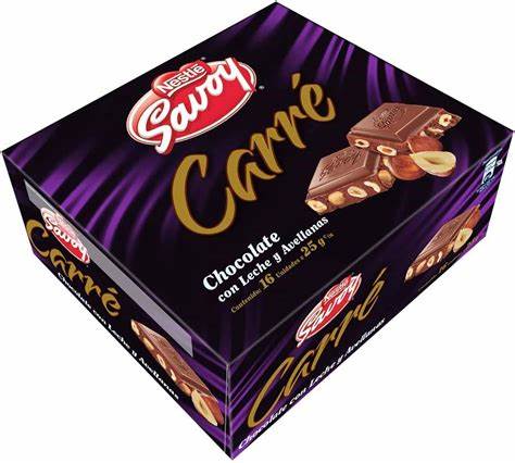 CHOC.SAVOY CARRE AVELLANA 16x25Grs.(PEQU