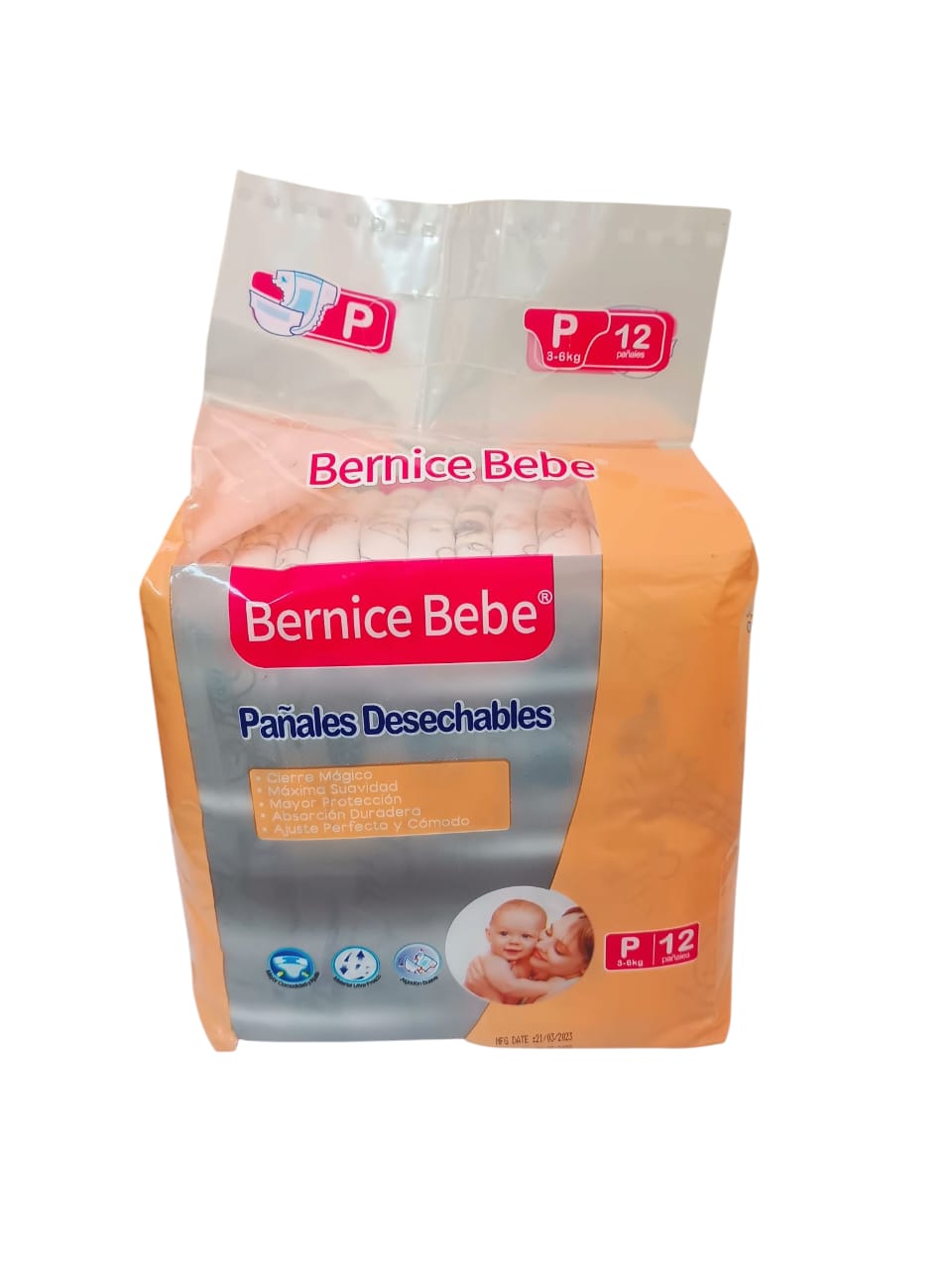 B.PAÑALES BERNICE/BEBE TALLA P 12x12UND**